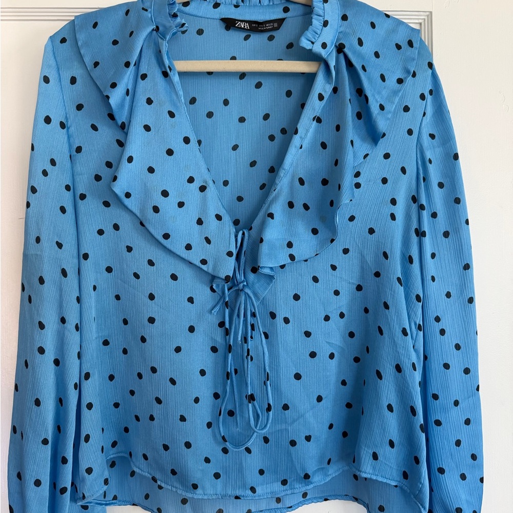 Zara Sky Blue Polka Dot Blouse